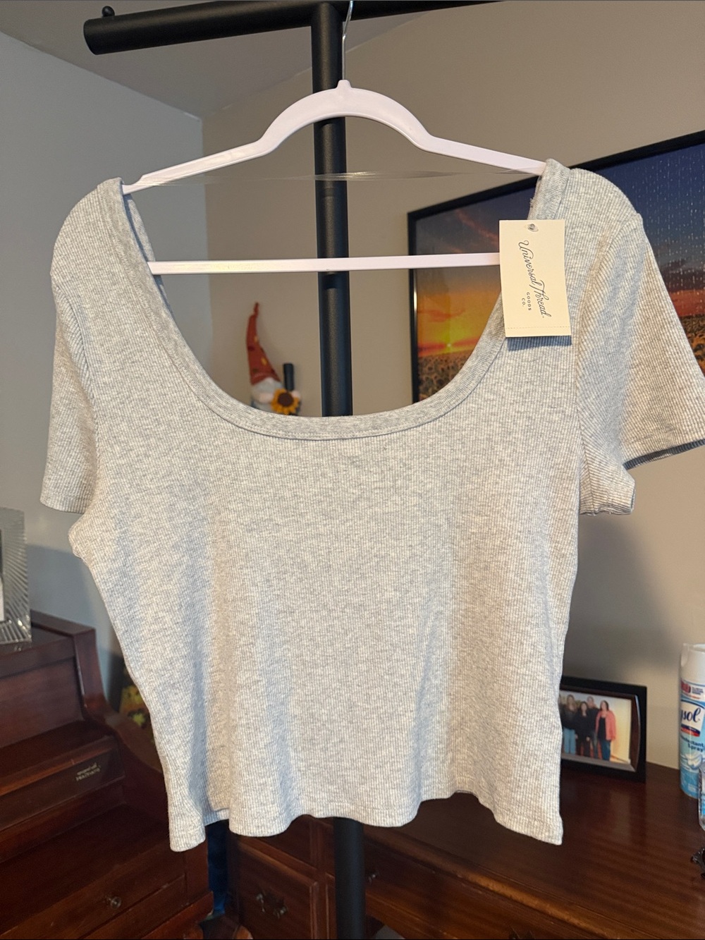 Universal Thread Ribbed Scoop Crop Top - Light Gray